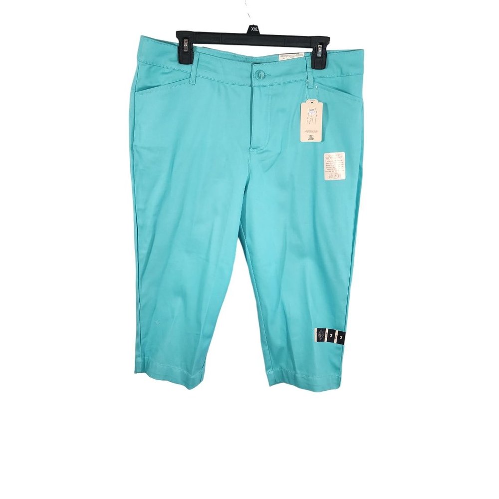 St John's Bay Aqua Mid-Rise Capri Pants Slender Fit Size 14 NWT‎